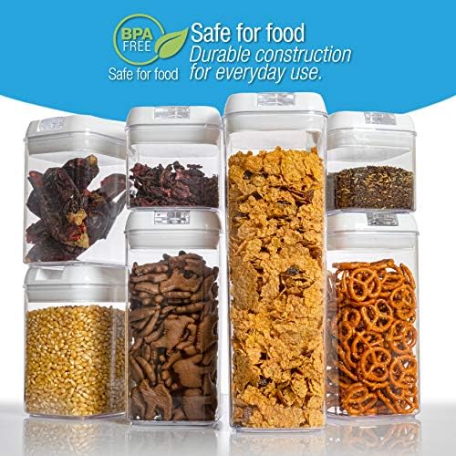 Set of 7 Airtight Food Storage Containers - Pantry Organizer Bins, BPA Free Plastic Containers plus Dry Erase Marker and Labels, Black