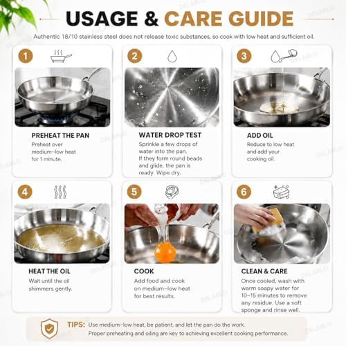 DELARLO Tri-Ply Stainless Steel Frying Pan Set 8”/10”/12”kitchen