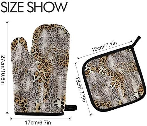 QMXO Animal Leopard Skin Print Oven Mitts Quilted Cotton Lining