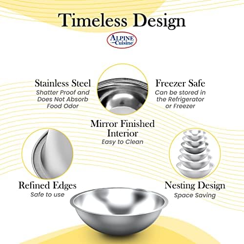 Alpine Cuisine 3-Quart Stainless Steel Kitchen Mixing Bowls, Salad