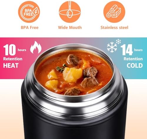 Mity rain 17oz Insulated Thermo Food Container for Hot Food & Drinks