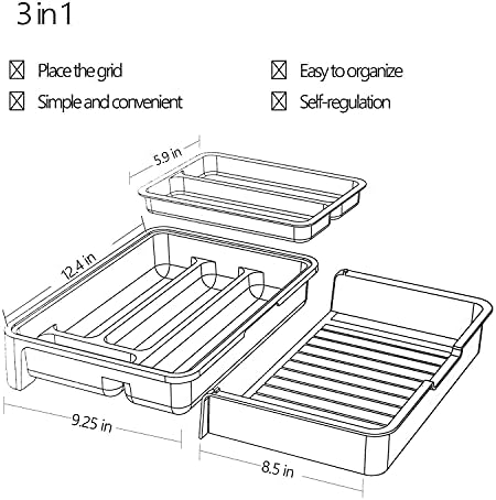HornTide 3-in-1 Cutlery Tray, Expandable Utensils Holder, Plastic