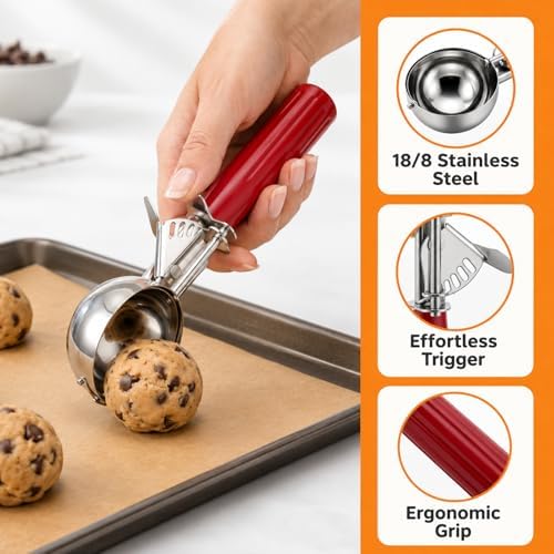 Cookie Scoop Set of 3, Ice Cream Scoop with Trigger & Anti-Freeze Grip