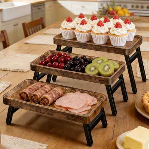 Cupcake Stand, 3 Tier Serving Tray, Foldable Tiered Tray Stand