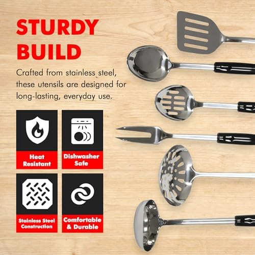 Chef Craft Heavy Duty Kitchen Tool and Utensil Set, 6 Piece, Stainless