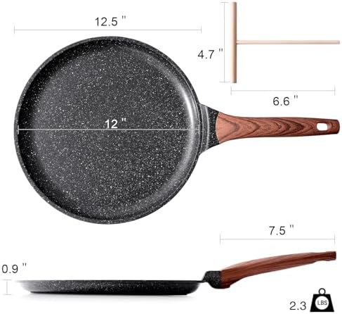 Kordisen Crepe Pan Nonstick, 12 Inch Dosa Pan with Spreader, Granite