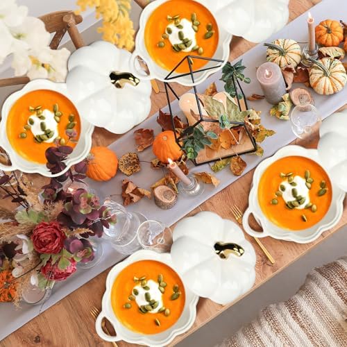 Yaomiao 6 Pcs Pumpkin Ceramic Bowl 15 oz Soup Bowl, White