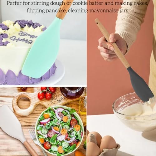 LorisArm Large Wooden Handle Spatula Set, 12" Rubber Spatula 4-Pack