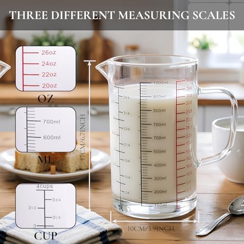 Glass Measuring Cup 4 Cup / 1000ML, Clear Liquid Measuring Cup