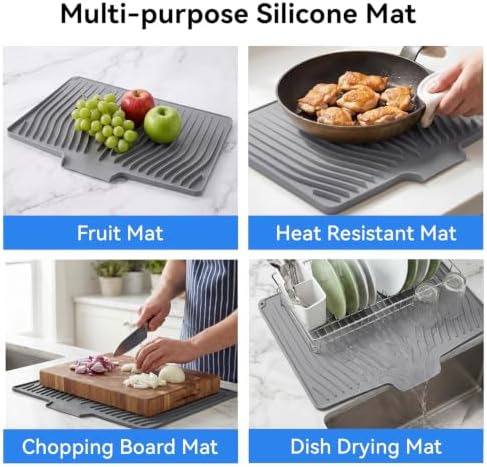 Silicone Dish Drying Mat for Kitchen Counter, Dishwasher Safe