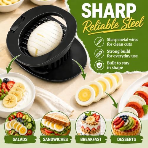 NOVANO Stainless Steel Wire Egg Cutter, Hard Boiled Egg Slicing