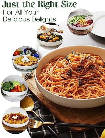 DOWAN Pasta Bowls, 65 oz Large Salad Bowls Set of 2, 10'' Serving Bowls for Wedding, Ceramic Shallow Bowl Plates, Serving Dishes for Entertaining, Microwave Dishwasher Safe