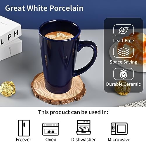 BYCNZB 16oz Funnel Ceramic Tall Coffee Mugs for Coffee, Tea, Cocoa