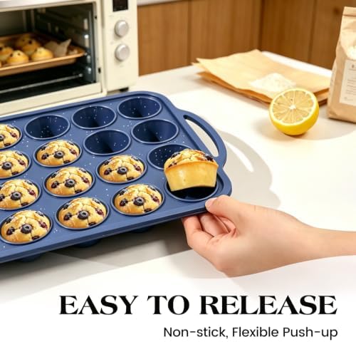 Vinino 2 Pack Mini Silicone Muffin Pan with Stainless Steel Frame