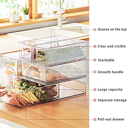 Mano Stackable Refrigerator Drawers, 4 Pack, Clear