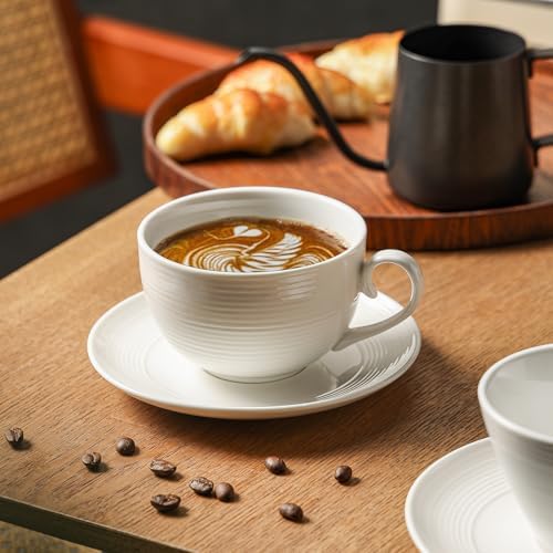12 oz Cappuccino Cups with Saucers, Ceramic Coffee Cups Set of 4
