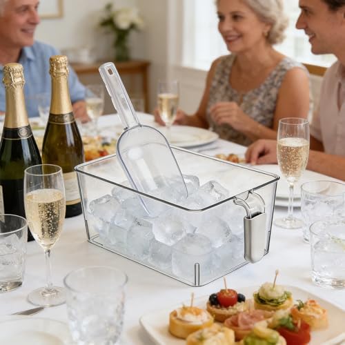 2-Pack Clear Gray Ice Storage Bins with 2 Thickened Scoops, Durable