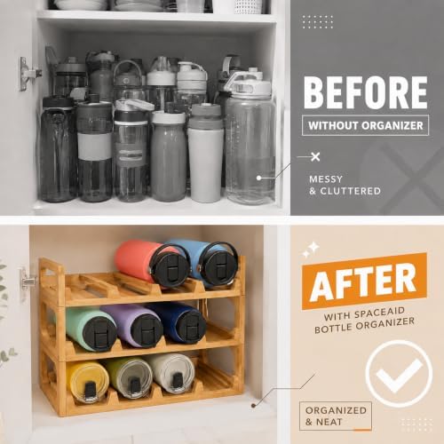 Pumtus Bamboo Water Bottle Organizer, Stackable Tumbler Holder for 12