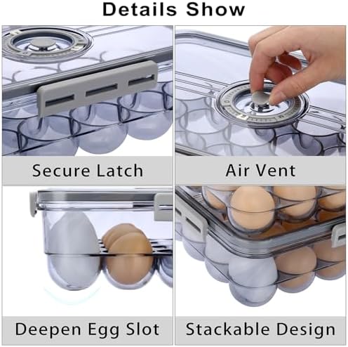 BTSKY Plastic Egg Holder for Fridge, 24 Eggs