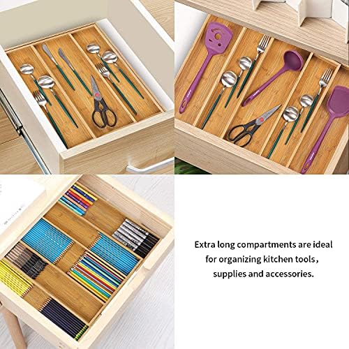 Utoplike Bamboo Expandable Kitchen Drawer Organizer and Bamboo Cutlery