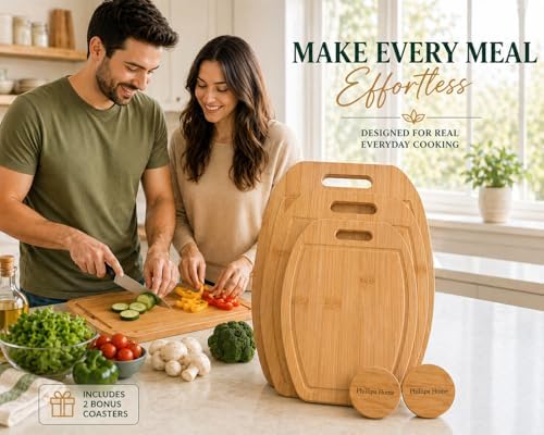 Bamboo Cutting Board Set of 3 for Kitchen – Large, Medium, Small