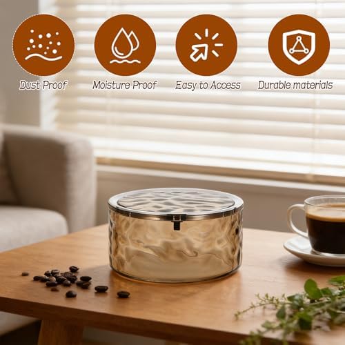 Coffee Filter Holder with Push-Button Lid, Gray Acrylic Filter Storage