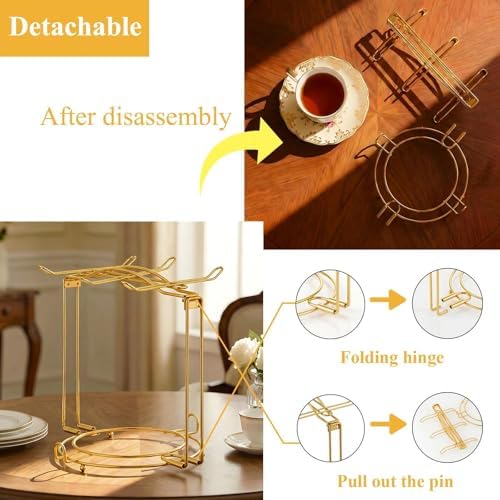 YOLIFE Tea Cup Holder for Countertop, Gold Metal Cup and Saucer