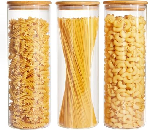 Glass Food Storage Jars with Lids 2.34 Qt [Set of 3], Perfect for