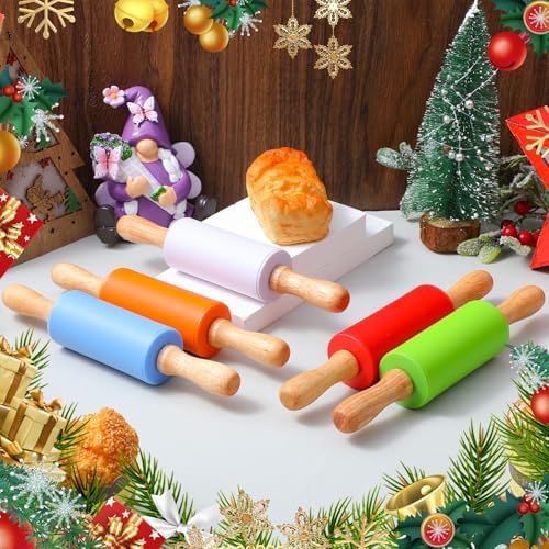10 Pcs Small Rolling Pin Kids 9 Inch Mini Rolling Pin Silicone Wooden