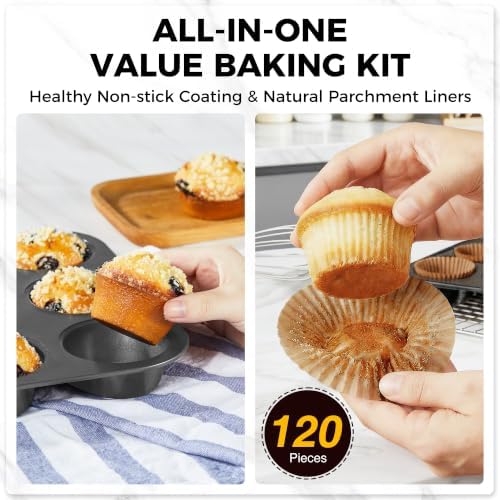 HONGBAKE Muffin Pans for Baking, Nonstick Cupcake Tin with 120
