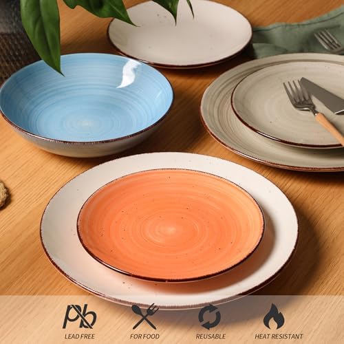 Dinner Plates Set of 6, 10.5 Inch Ceramic Entree & Steak Plates