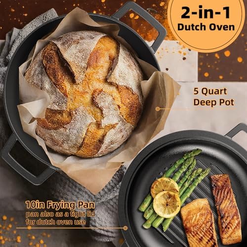 Cast Iron Dutch Oven Pot with Skillet Lid – Pre-Seasoned – Skillet Lid