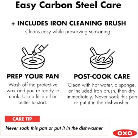 OXO Obsidian 10” Carbon Steel Frying Pan, Pre-Seasoned Skillet with