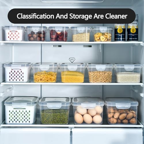 3 PCS Fruit Storage Containers for Fridge with Removable Colander
