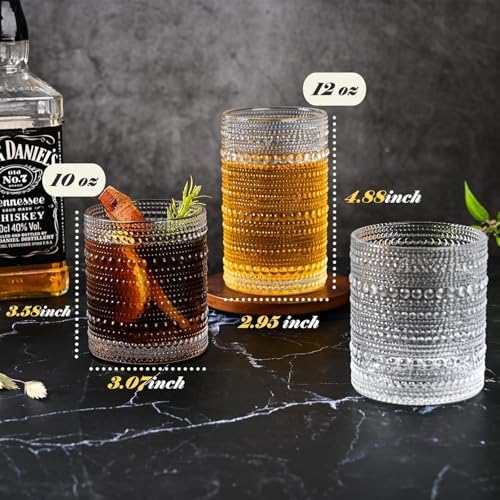 Hobnail Drinking Glasses Set of 8, 12 oz Highball Glasses & 10 oz