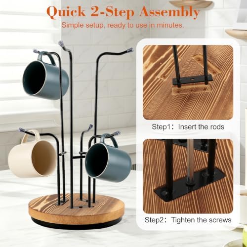 Mug Holder Tree, 360° Rotating Large Coffee Cup Rack, Cup Holder Stand
