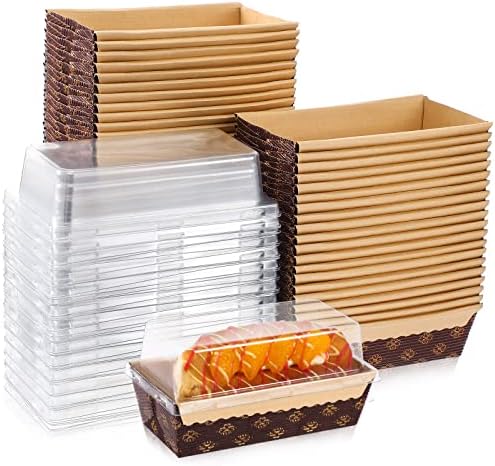 Sabary 50 Pcs Paper Baking Loaf Pan with Lids Disposable Paper Pans