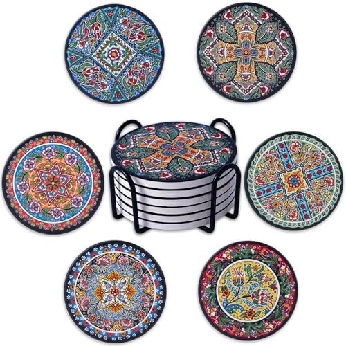 Ceramic Coasters Absorbent Non Slip 6pcs 4 Inch Coaster Turkish
