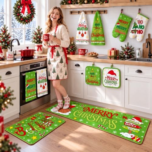 HunnmingRe 10 Pcs Lime Green Red Christmas Kitchen Decor Accessories