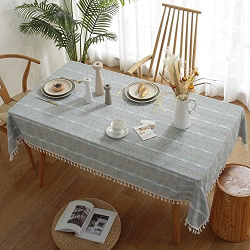 Gernaice Rustic Stripe Embroidered Tablecloth Heavy Tassel Small