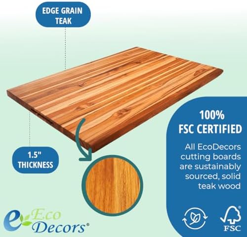 EcoDecors XXL Teak Cutting Board, 40x28, Reversible Butcher Block