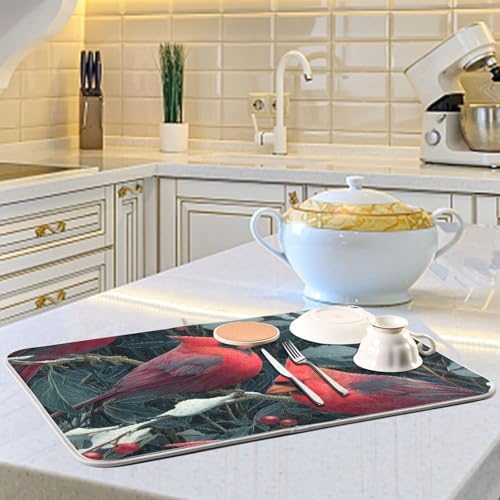 OTVEE Cardinal Winter Beauty Dish Drying Mat for Kitchen Counter