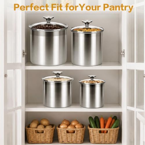 4-Pcs Stainless Steel Airtight Kitchen Canister Set with Glass Lid