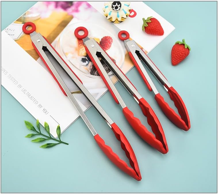 Locking Silicone Kitchen Tongs, 3-Piece, 7/9/12-Inch