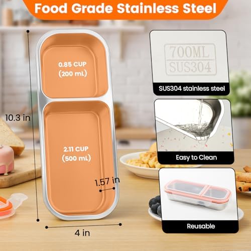 Stainless Steel Snack Containers with Lids, Reusable Condiment Box