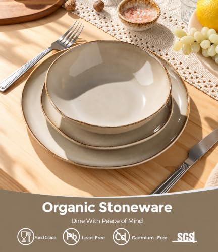 GBHOME Stoneware Dinnerware Sets for 6,18 Piece Rustic Plates and