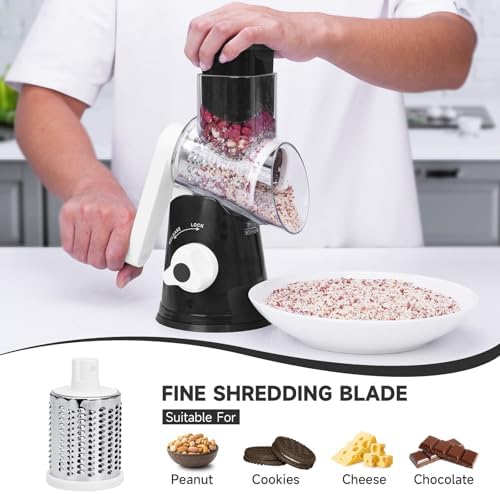 Hand Crank Rotary Cheese Grater, 3 Blades