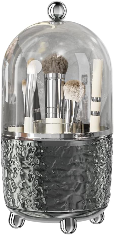 Makeup Brush Holder with Lid, 360° Rotating Cosmetic Tools Organizer with Cover by JUPITERWARRIOR