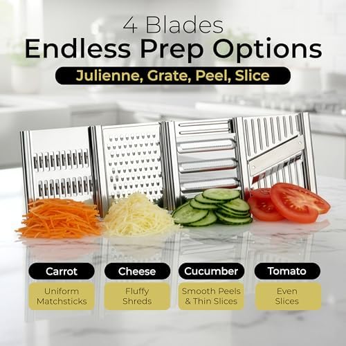 Gramercy Stainless Steel Handheld Mandoline Slicer, 4 Blades