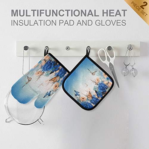 QMXO Hydrangea Daisy Oven Mitts Quilted Cotton Lining Potholders BBQ